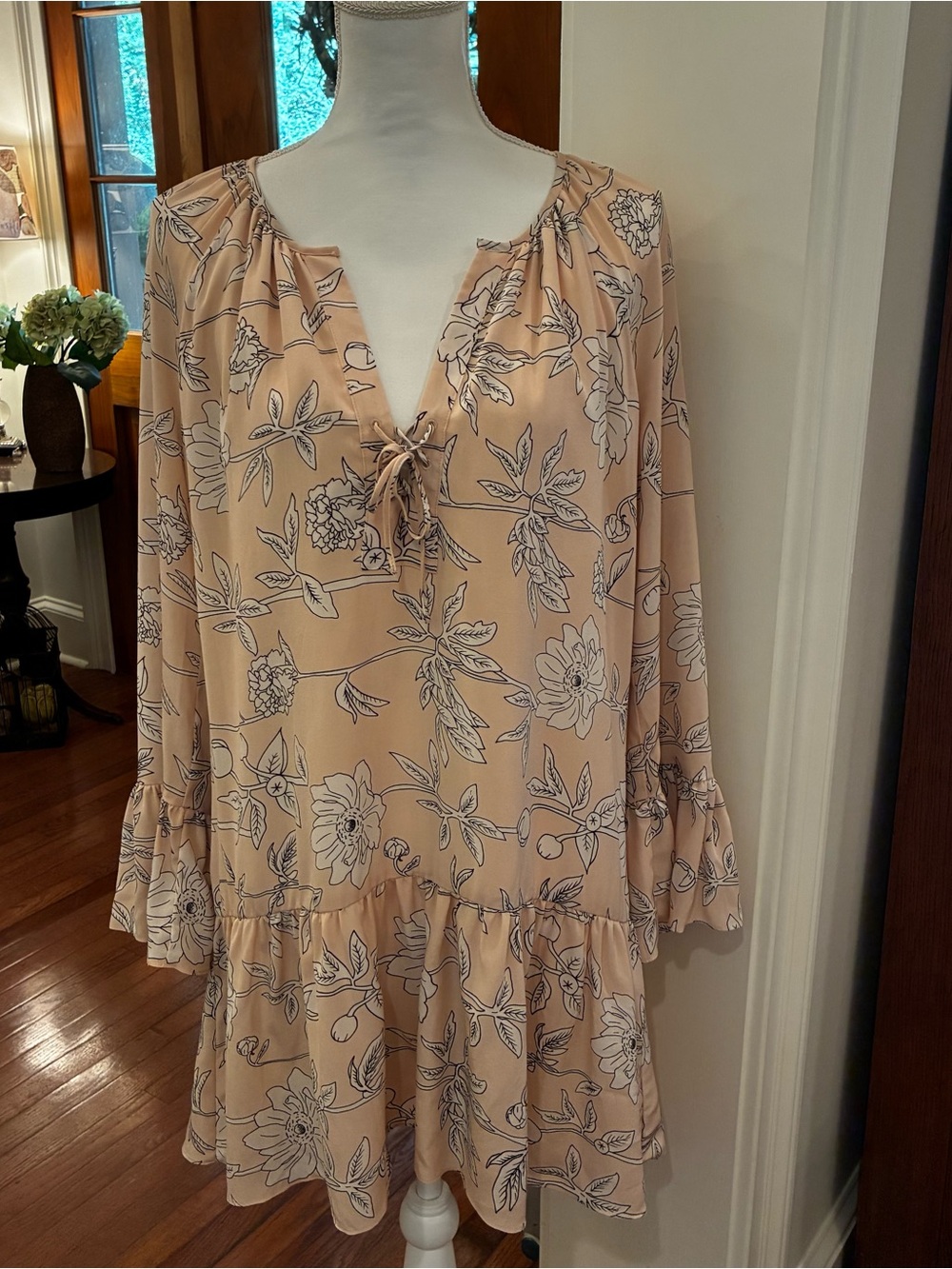 Amanda Uprichard Floral Long-Sleeve Ruffle Tiered Mini Dress 100% Silk Size S